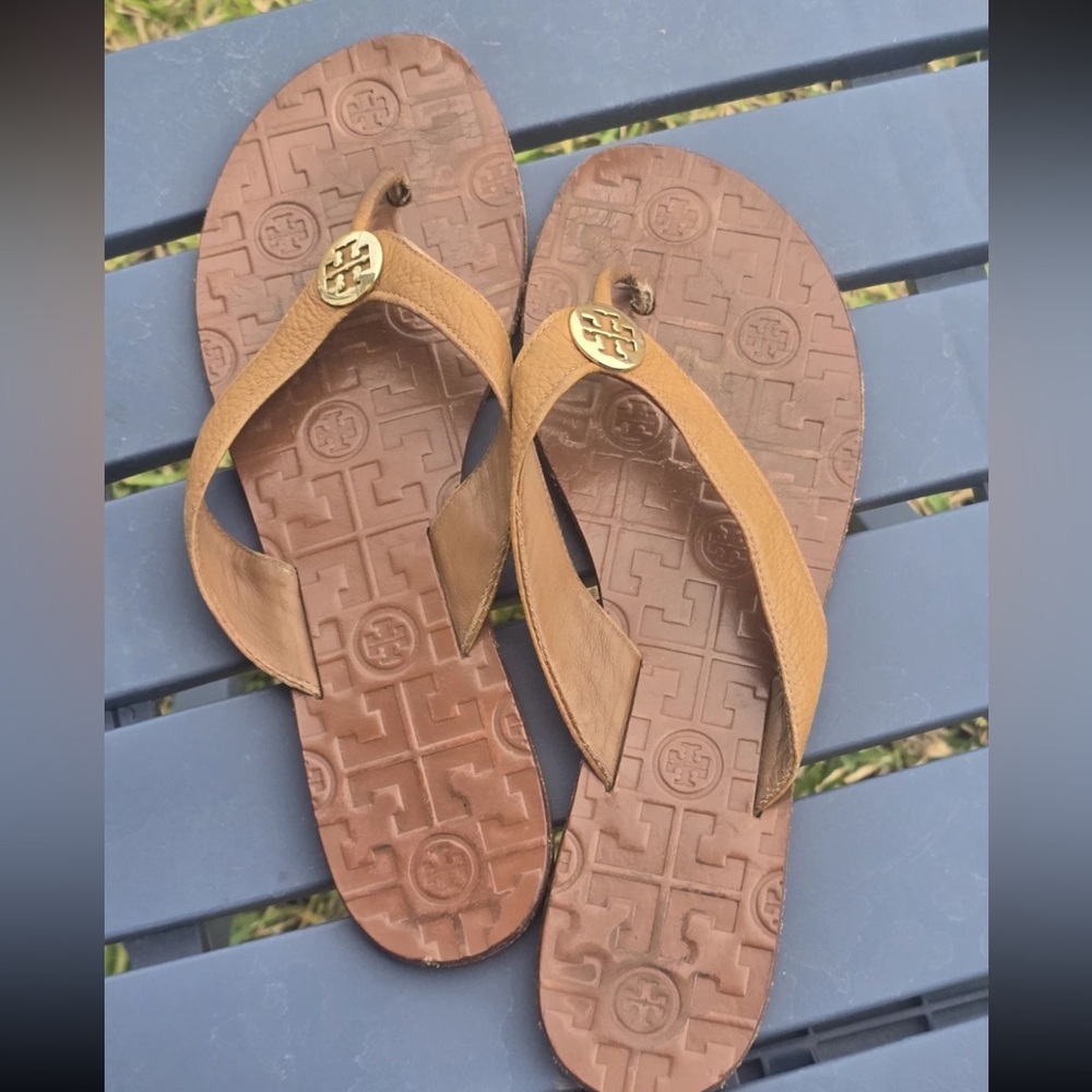 Tory Burch Sandals Size 9 Women Gold Brown Flats Casual - Picture 3 of 11